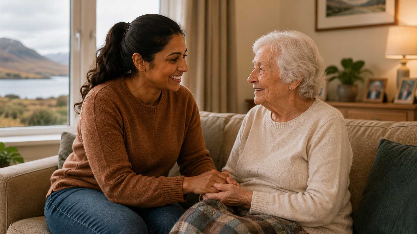 Care worker supporting an older person at home